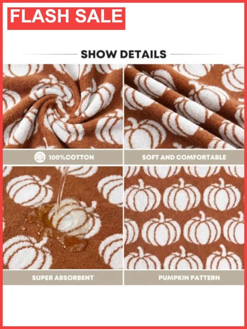 100% Cotton Jacquard Hand Towels 2 Pc Set 13.7x29.5 Fall Pumpkin Decor Bathroom